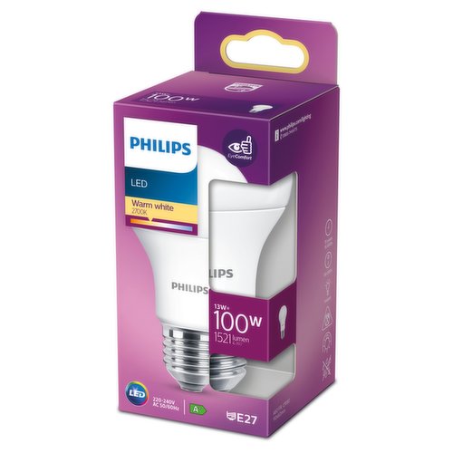 Philips LED Frosted E27 Edison Screw 13W (100 Equivalent) Non-Dimmable Warm White Single Pack