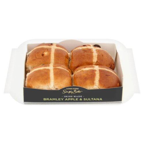 Dunnes Stores Simply Better Irish Made Bramley Apple & Sultana Hot Cross Buns 360g
