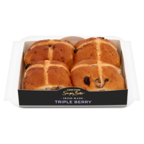 Dunnes Stores Simply Better Irish Made Triple Berry All Butter Hot Cross Buns 360g