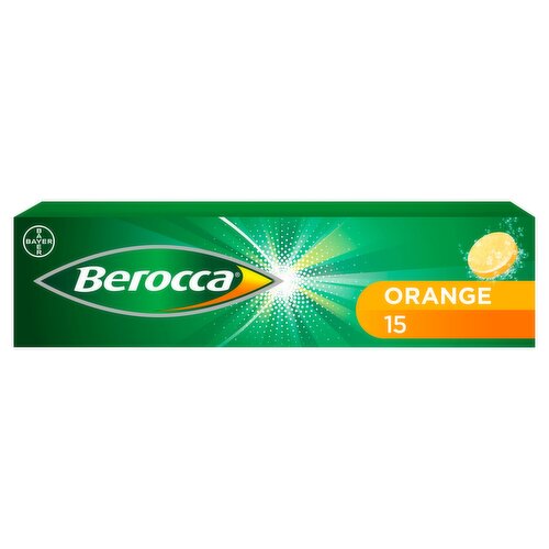 Berocca Vitamin C Effervescent Tablets, with Magnesium, Vitamin B12 & Vitamin B Complex, Orange Flavour, 15 Tablets