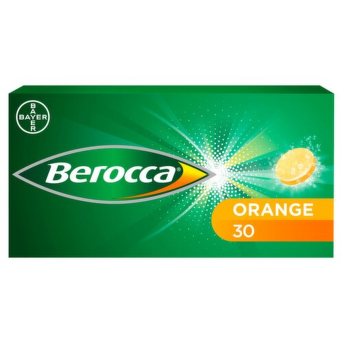 Berocca Vitamin C Effervescent Tablets, with Magnesium, Vitamin B12 & Vitamin B Complex, Orange Flavour, 30 Tablets