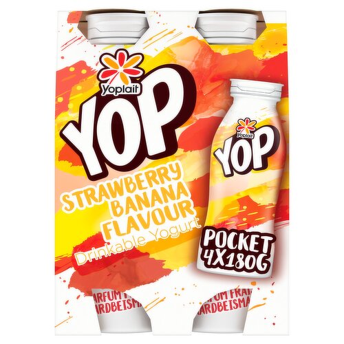 Yoplait YOP Strawberry Banana Flavour Drinkable Yogurt 4 x 180g (720g)