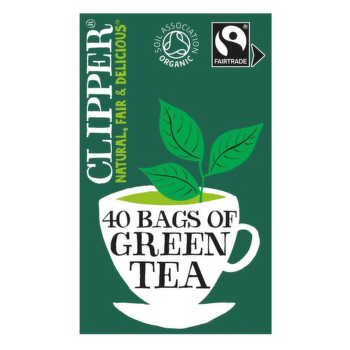 Clipper Fairtrade 40 Organic Green Tea in Unbleached, Plastic-Free Bags 80g