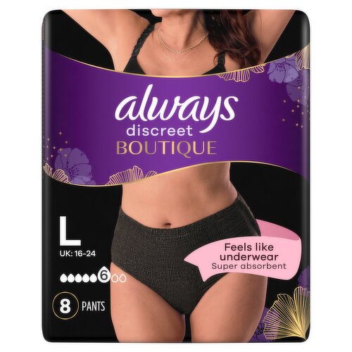 Always Discreet Boutique Black Incontinence Pants x8