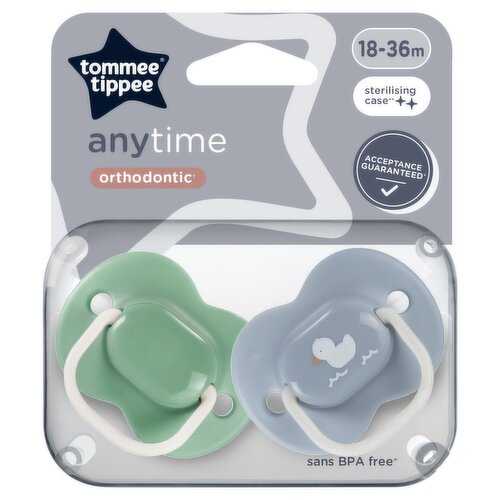 Tommee Tippee 2x Anytime Soothers, Symmetrical, BPA Free, Steriliser Pod, 18-36m