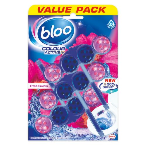 Bloo Colour Active + Fresh Flowers Toilet Rim Blocks 3 x 50g