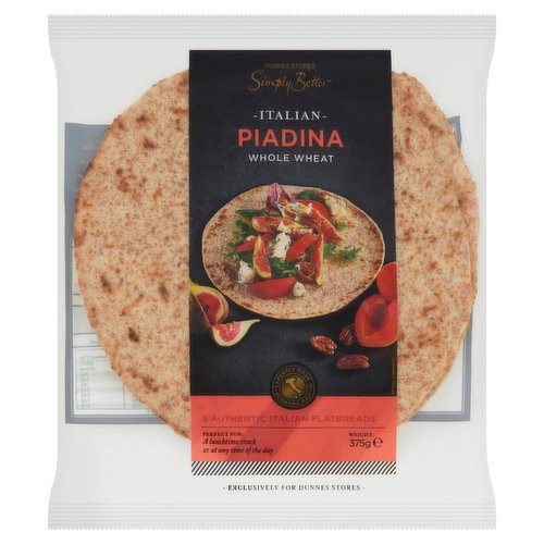 Dunnes Stores Simply Better Italian Piadina Whole Wheat 5 x 75g (375g)