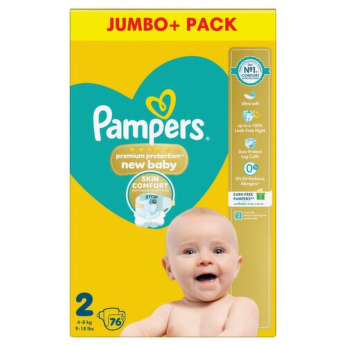 Pampers Premium Protection New Baby Size 2, 76 Nappies, 4kg-8kg