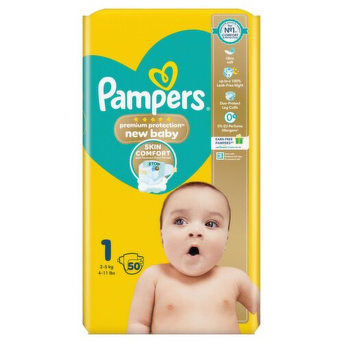 Pampers Premium Protection New Baby Size 1, 50 Nappies, 2kg-5kg