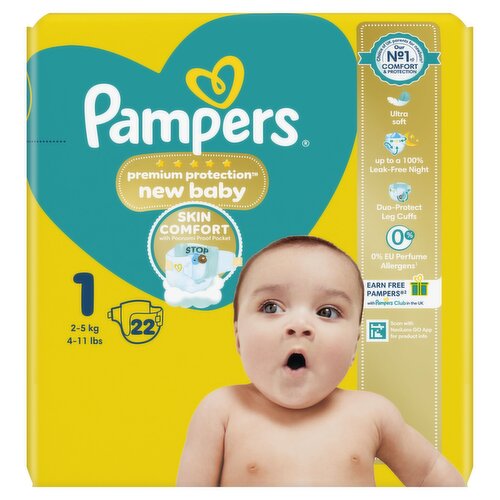 Pampers Premium Protection New Baby Size 1, 22 Nappies, 2kg-5kg