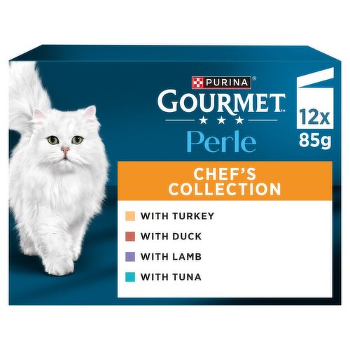 GOURMET Perle Mini Fillets in Gravy Chef's Collection (Turkey,Tuna,Duck,Lamb) Wet Cat Food 12x85g