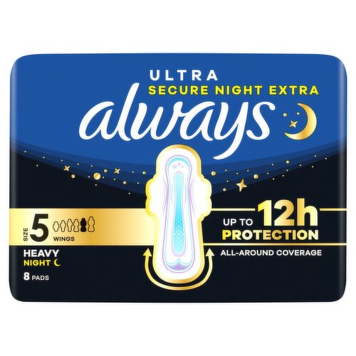 Always Ultra Sanitary Towels Heavy Flow Night (Size 5) Wings 8 Pads