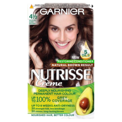 Garnier Nutrisse Crème Hair Dye, Vegan, 4.5 Medium Dark Brown, rich and natural-looking hair.