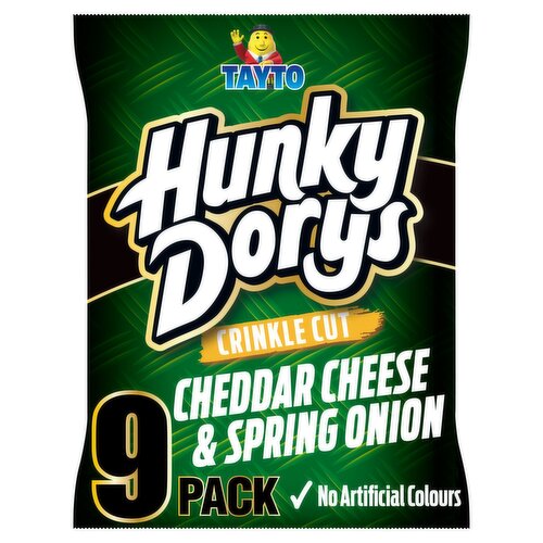 Tayto Hunky Dory's Crinkle Cut Cheddar Cheese & Spring Onion Flavour Potato Crisps 9 x 25g