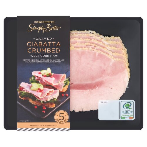 Dunnes Stores Simply Better 5 Carved Ciabatta Crumbed West Cork Ham Large Slices 140g