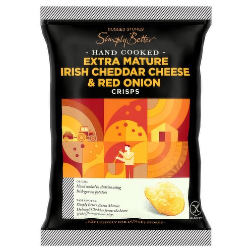 Dunnes Stores Simply Better Hand Cooked Extra Mature Irish Cheddar Cheese & Red Onion Crisps 40g