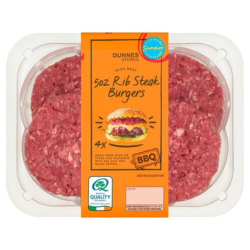 Dunnes Stores 4 Irish Beef Rib Steak 5oz Burgers 568g