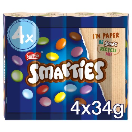 Smarties Milk Chocolate Tube 4 Pack Multipack 136g