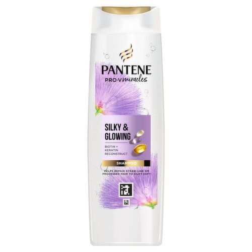 Pantene Silky & Glowing Shampoo with Biotin & Keratin Reconstruct 400ml for Dry Hair