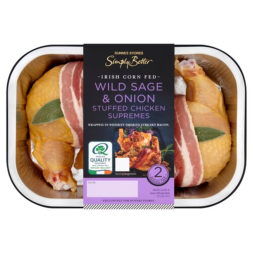 Dunnes Stores Simply Better Irish Corn Fed Wild Sage & Onion Stuffed Chicken Supremes 530g