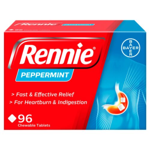 Rennie Peppermint - Heartburn, Indigestion & Acid Reflux Treatment - 96 680mg/80mg Chewable Tablets