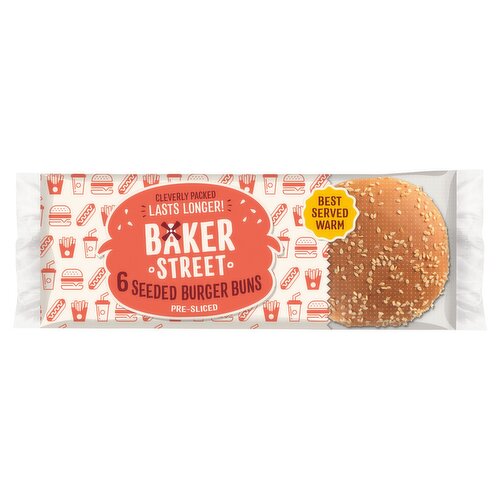Baker Street 6 Pre-Sliced Seeded Burger Buns
