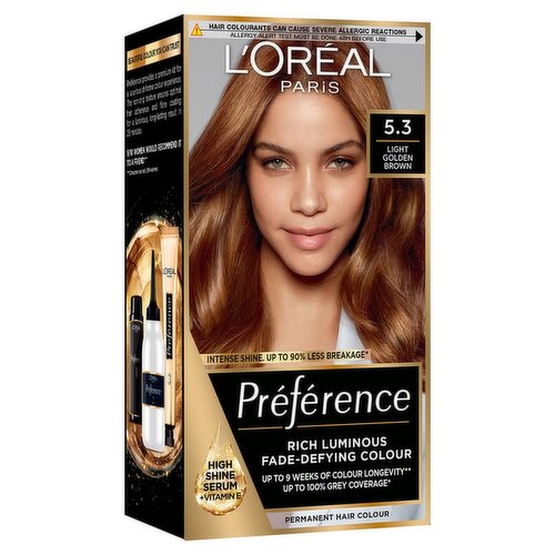 L'Oréal Paris Preference 5.3 Light Golden Brown, Rich Luminous Fade-Defying Permanent Colour