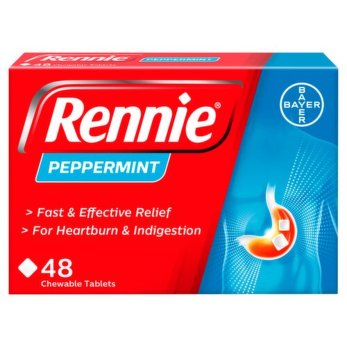 Rennie Peppermint - Heartburn, Indigestion & Acid Reflux Treatment - 48 480mg/80mg Chewable Tablets