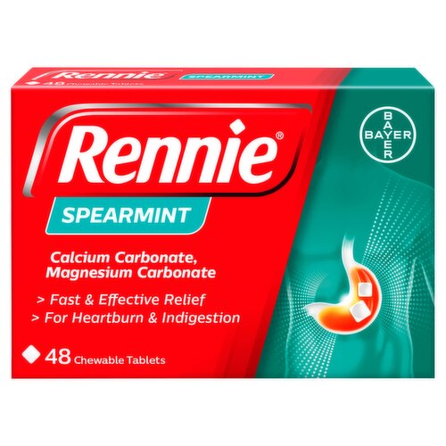 Rennie Spearmint - Heartburn, Indigestion & Acid Reflux Treatment - 48 Chewable Tablets