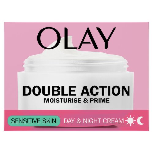 Olay Double Action Moisturise&Prime Day&Night Cream, Sensitive Skin.24H Hydration,50ml