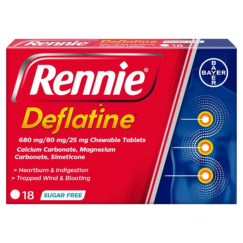 Rennie Deflatine - Trapped Wind & Bloating, Heartburn & Indigestion - 18 Chewable Tablets