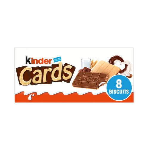 Kinder Cards Milk Chocolate Wafer Biscuit Snack Bars Multipack 8 x 12.8g