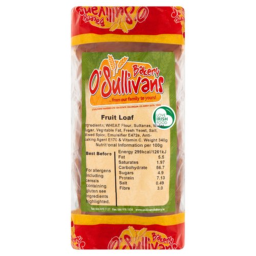 O'Sullivans Bakery Fruit Loaf 340g