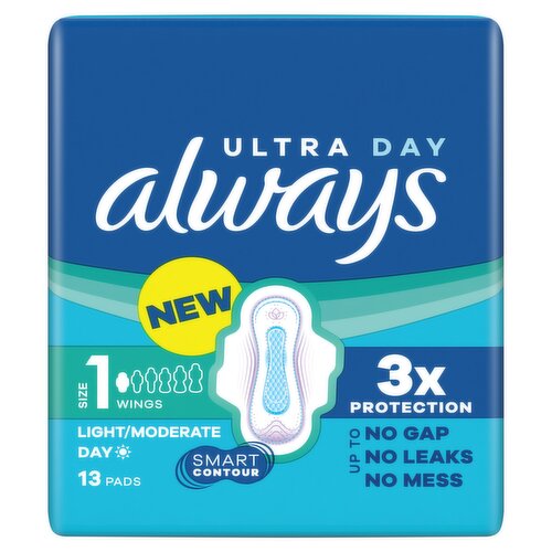 Always Ultra Sanitary Towels Light / Moderate Flow Day (Size 1) Wings 13 Pads