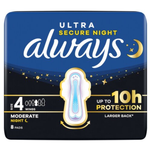 Always Ultra Sanitary Towels Moderate Night (Size 4) Wings 8 Pads