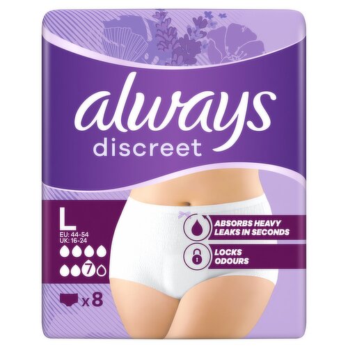 Always Discreet Incontinence Pants Women, Normal, L, 8 Pants
