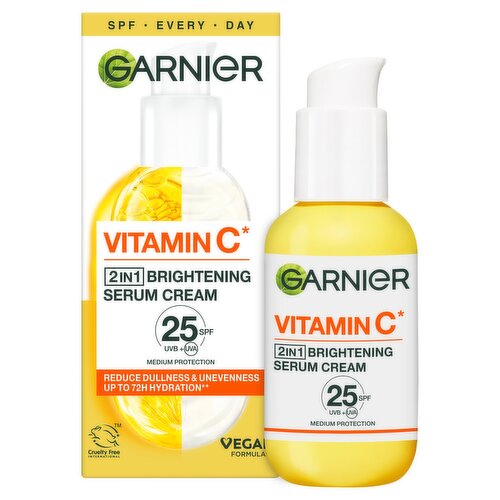 Garnier Vitamin C Serum Cream, 2in1 Formula With 20% Vitamin C serum & SPF25 Moisturiser 50ml
