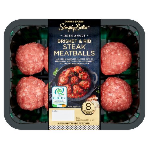 Dunnes Stores Simply Better 8 Irish Angus Brisket & Rib Steak Meatballs 400g