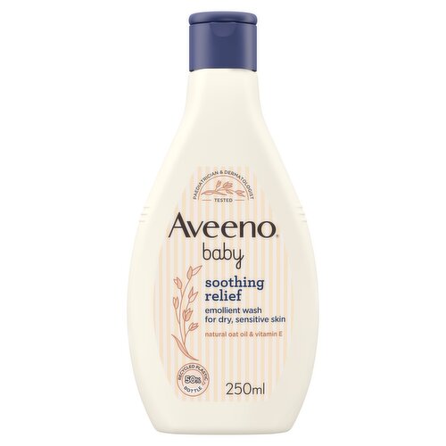 Aveeno Baby Soothing Relief Emollient Wash, For Dry and Sensitive Skin, Vitamin E & Oat Oil, 250ml