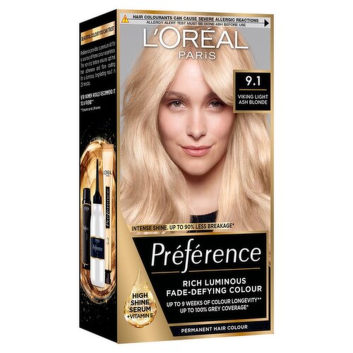 L'Oréal Paris Preference 9.1 Viking Light Ash Blonde, Rich Luminous Fade-Defying Permanent Colour