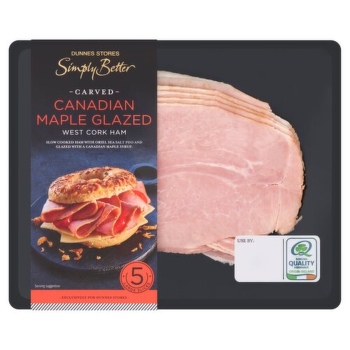 Dunnes Stores Simply Better 5 Carved Canadian Maple Glazed West Cork Ham Large Slices 140g
