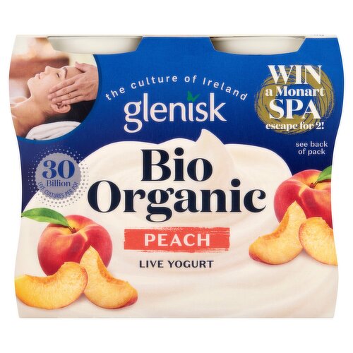 Glenisk Bio Organic Peach Live Yogurt 4 x 125g (500g)