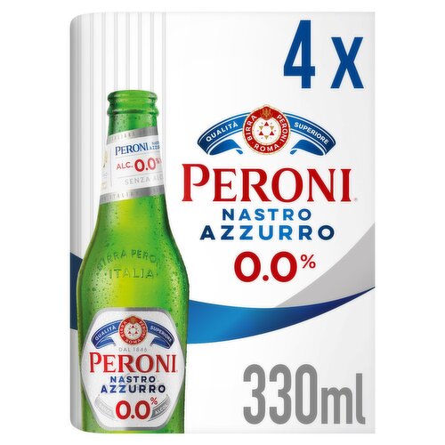 Peroni Nastro Azzurro 0.0% Italian Non-Alcoholic Beer 4 x 330ml Bottles