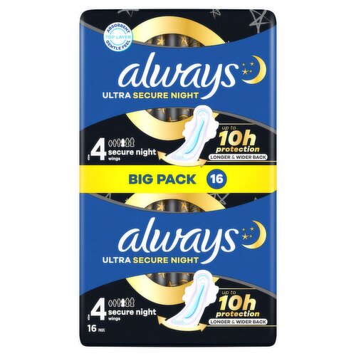 Always Ultra  Sanitary Towels Secure Night (Size 4) With Wings 16 Pads