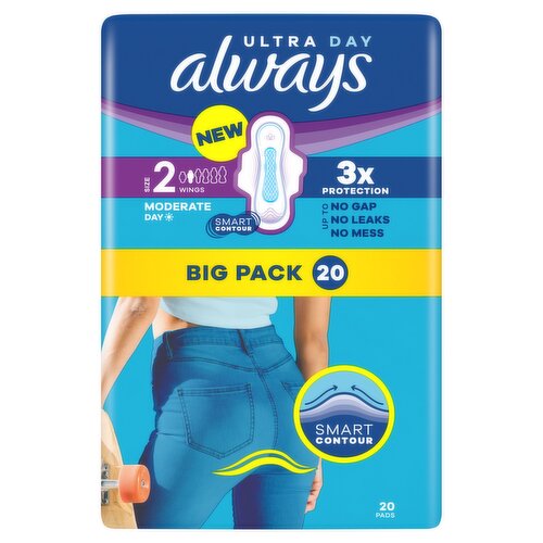 Always Ultra Sanitary Towels Moderate Flow Day  (Size 2) Wings 20 Pads