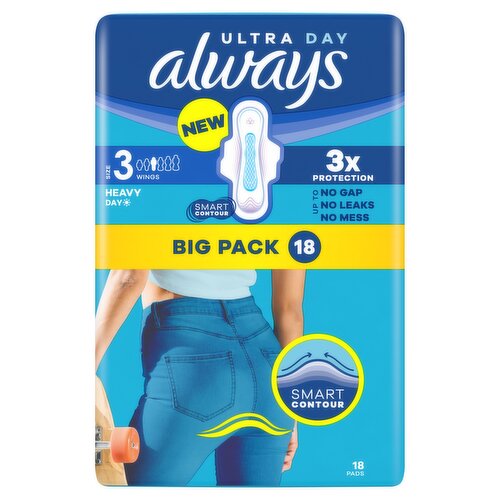 Always Ultra Sanitary Towels Heavy Flow Day (Size 3) Wings 18 Pads