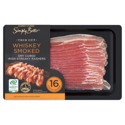 Dunnes Stores Simply Better Thin Cut Whiskey Smoked Dry Cured Irish Streaky Rashers 240g