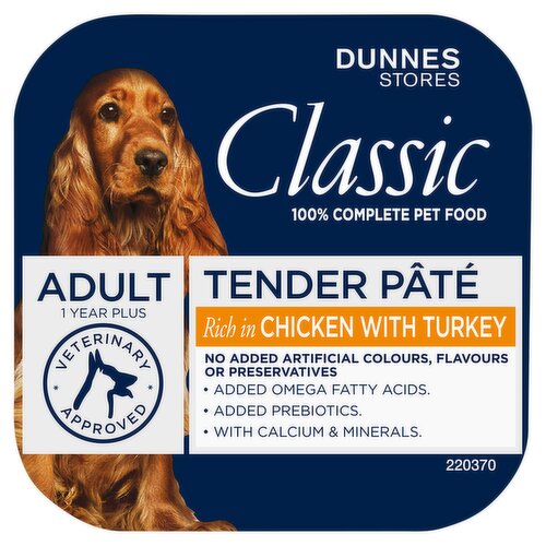 Dunnes Stores Classic Tender Pâté Rich in Chicken with Turkey Adult 1 Year Plus 150g