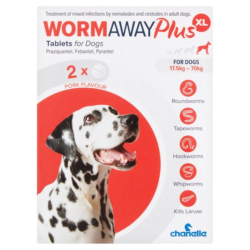 Chanelle Wormaway Plus XL 2 Tablets for Dogs Pork Flavour