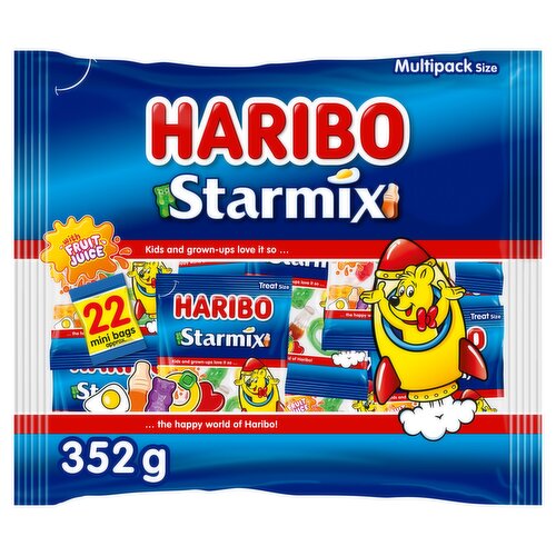 HARIBO Starmix Minis Fruit & Cola Flavour Jelly & Foam Sweets 22 x 16g Fun Size Bags Multipack 352g